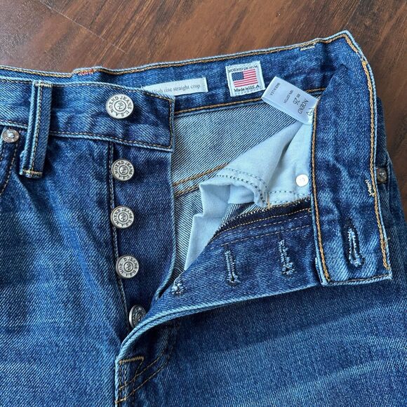 NOEND High Rise Straight Cropped Jeans Blue Denim Frayed Cotton - Picture 5 of 14